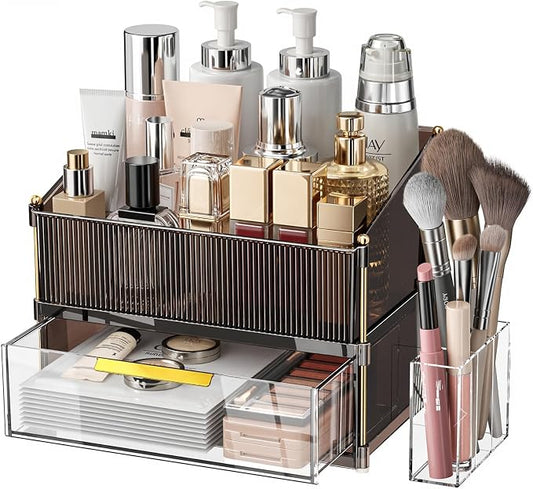 Modular Makeup Organizer, Clear Acrylic Cosmetic Storage Box with Drawer, Vanity Countertop Organizer for Makeup, Skincare and Beauty Accessories – Multiple Styles