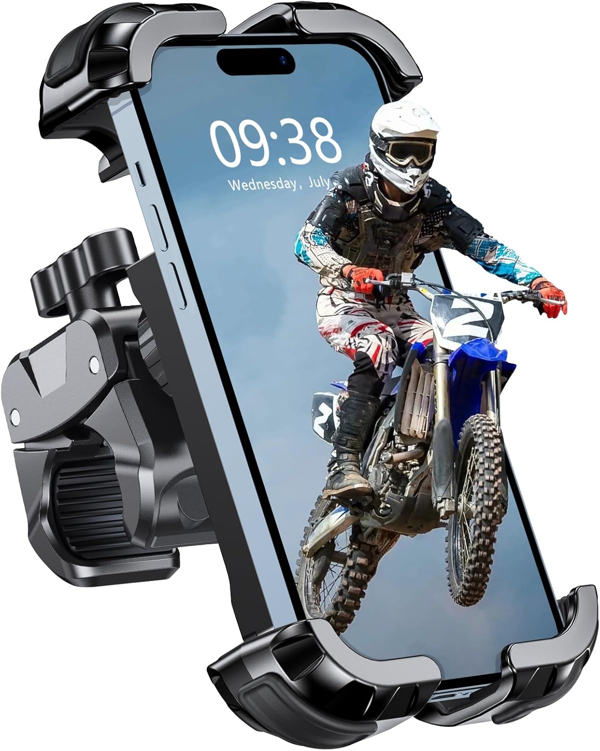 Motorcycle Phone Mount, Upgrade Bike Phone Mount [1s Lock][Secure Protection], 360° Rotatable Phone Holder for Mountain Bike/ATV/Scooter Handlebar Stand, Compatible with iPhone/Samsung 4.7-6.7""
