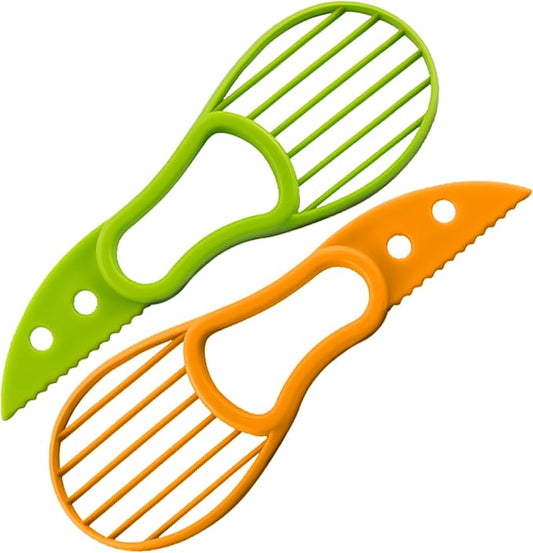 3 in One Avocado Slicer with Food Grade BPA Free Plastic and Stainless-Steel Pitter - Multipurpose Ergonomic Kitchen Gadget for Hassle-Free Preparation - Dishwasher Safe - Pack of 2