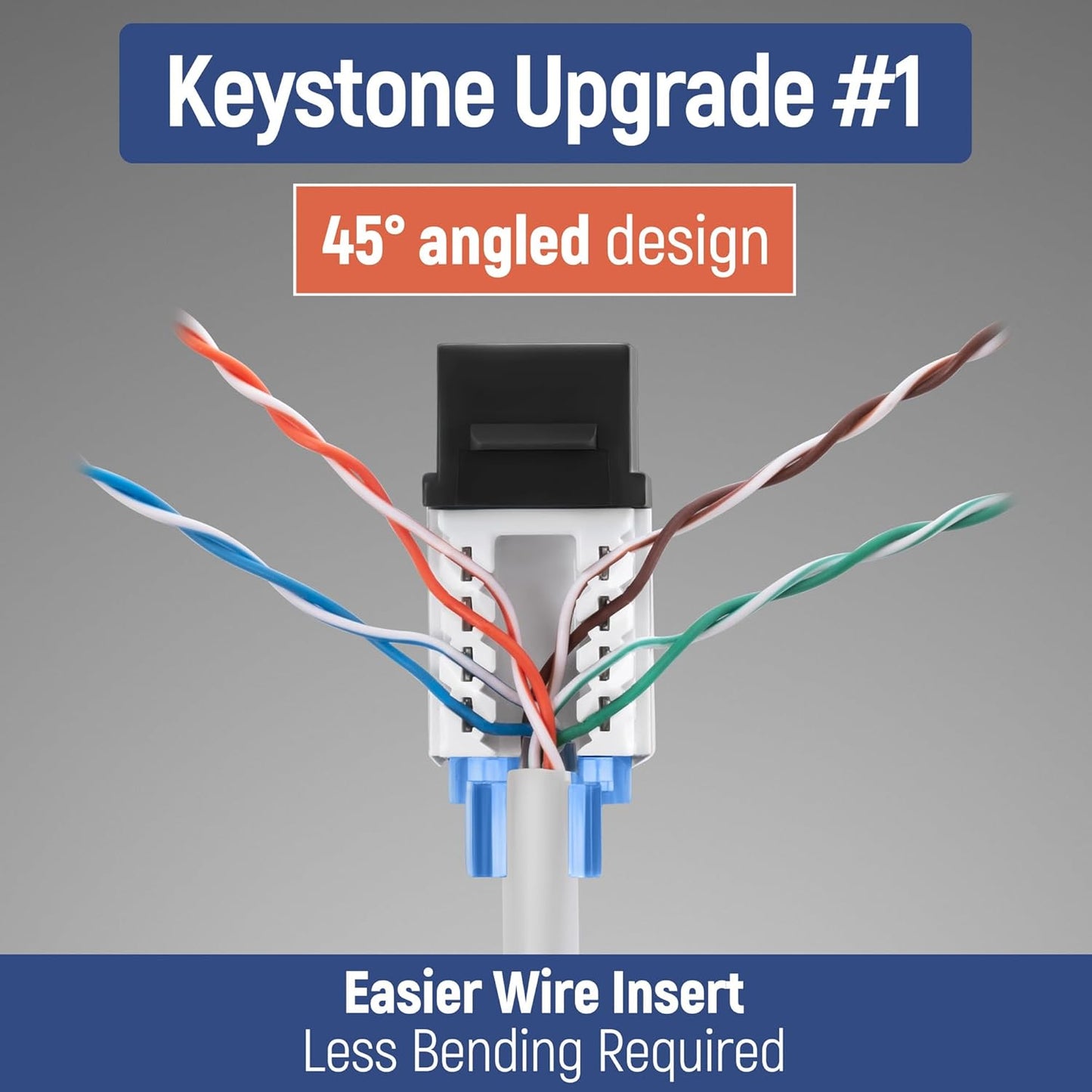 Everest 45° Angled RJ45 Cat5e Keystone Jacks 20-Pack in Black - Slim Profile Female RJ45 Connectors - Cat 5e Keystone Jack - Compatible with 45° Angled Speed Termination Tool - 45Term (B0BL3GS7ZY)
