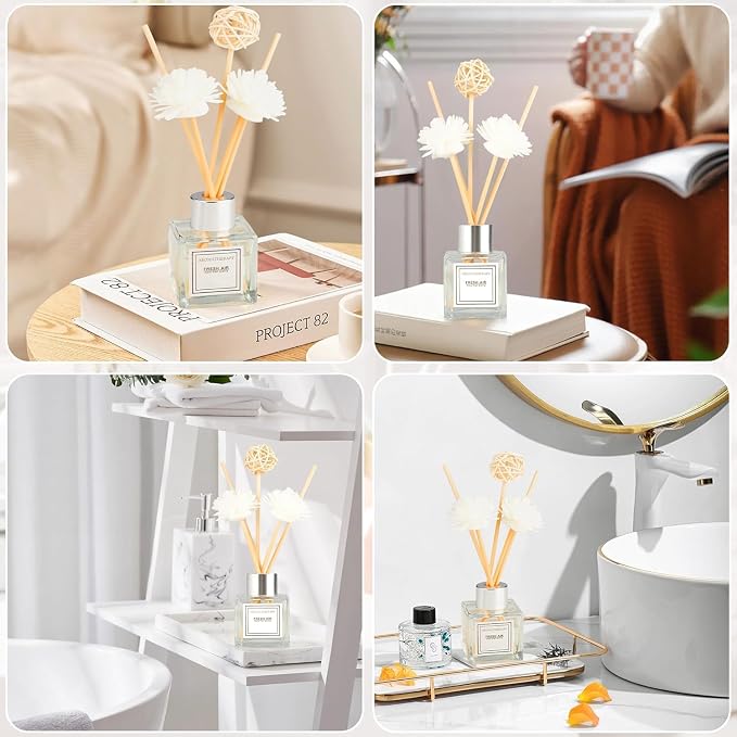 2PCS Reed Diffuser Set, 1.7 fl oz Scent Diffuser with Sticks, Jasmine Scent for Bathroom Accessories Shelf Decor, Air Fresheners for Home, Home Fragrance, House Office Room Decor Aesthetic Gift