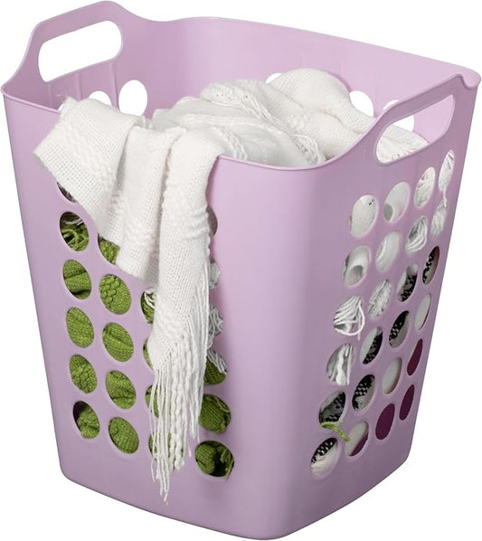 Flexible Plastic Laundry Basket - Square Storage Hamper with Side Handles for Easy Carrying - Versatile Organizer for Laundry, and Household Storage, Purple 50 Litter