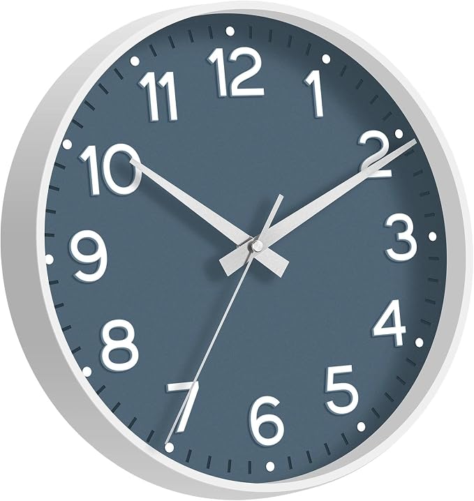 Roymnie Wall Clock 12 Inch Silent Wall Clocks Battery Operated- Modern Non Ticking Analog Clock Decorative for Living Room Bedroom Office Kitchen(Azure Blue)