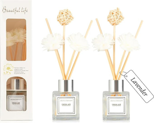 2PCS Reed Diffuser Set, 1.7 fl oz Scent Diffuser with Sticks, Lavender Scent for Bathroom Accessories Shelf Decor, Air Fresheners for Home, Home Fragrance, House Office Room Decor Aesthetic Gift