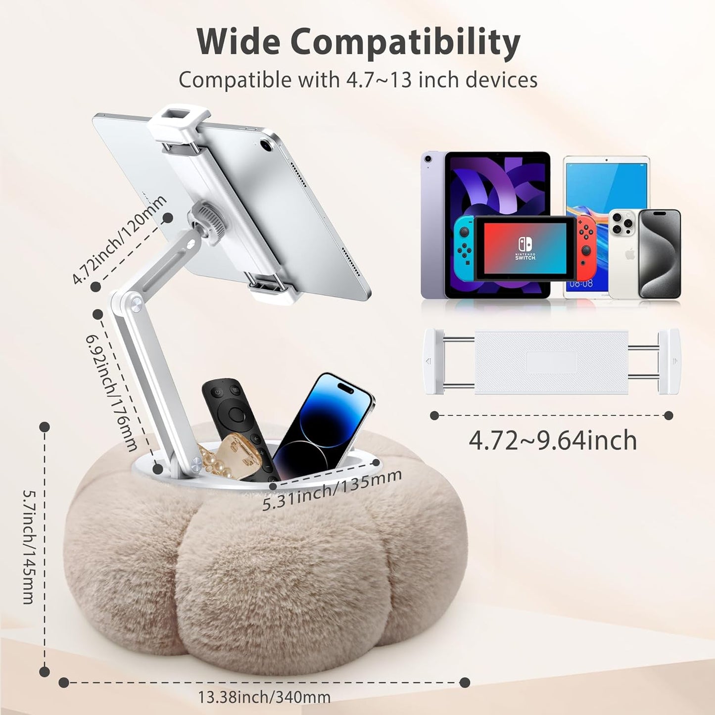 CreaDream Pumpkin Tablet Pillow Stand Holder for Kindle iPad, Adjustable Phone Pillow Stand for Lap Bed with Detachable Snack Bowl, Compatible with 4.7"-13" Tablet, iPad, iPhone, Samsung Tabs, Kindle