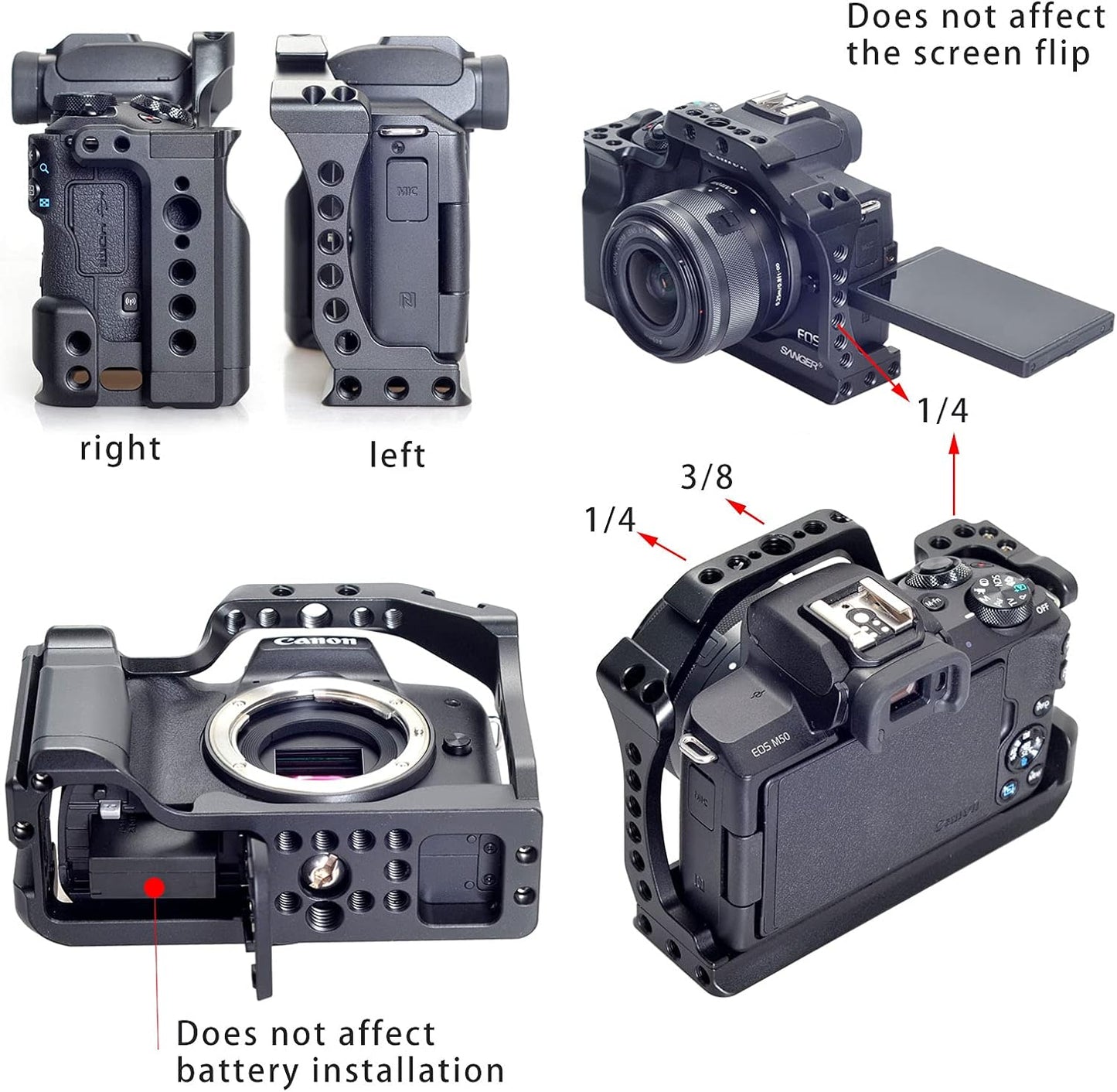 Hersmay For Canon M5 M50 II Cage with Top Handle, Camera Cage for Canon EOS M50 Mark II/ M50 /M5 Camera,Vlogging Video Shooting Filmmaking Rig Stabilizer with 1/4" Mounting and 3/8" Arri Locating Hole