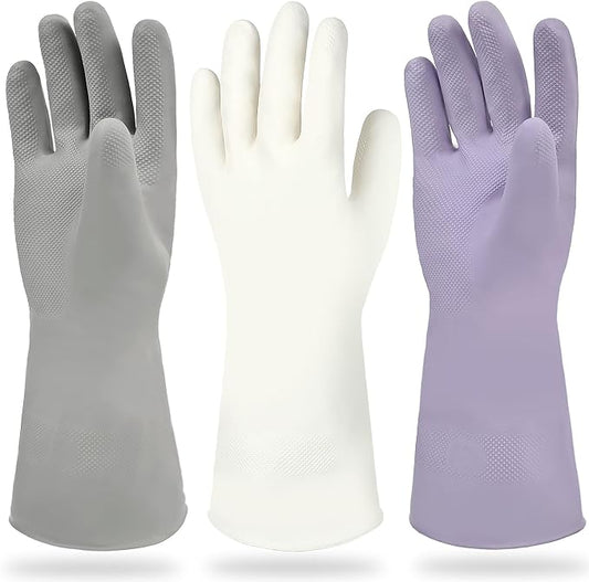 Cleanbear Reusable Dish Washing Rubber Glove Set of 3, Household Cleaning Gloves for Washing