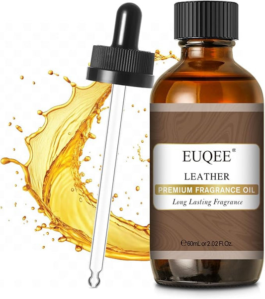 EUQEE Leather Fragrance Oil, 2.02 Fl oz/ 60ml Essential Oils for Diffuser, Candle Making, DIY Soap with Glass Dropper