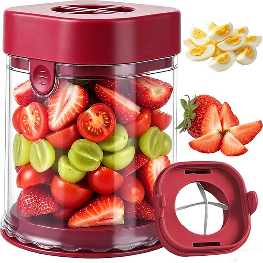 NOVANO Fruit Slicer Cup, Red | Small Fruit Cutter, For Strawberry, Cherry Tomato, Grape, Egg, Egg Slicer For Hard Boiled Eggs, Portable Kitchen Gadget