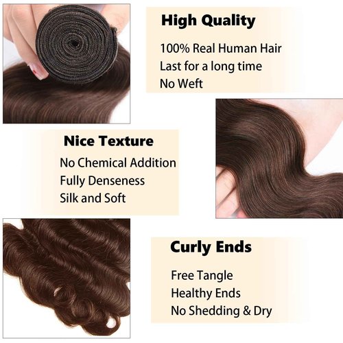 Fabimiya 24 26 28 Inch Human Hair Bundles Chocolate Brown 4# Body Wave Bundles Human Hair 100% Unprocessed Soft Sewn In Hair with Double Weft for Black Women