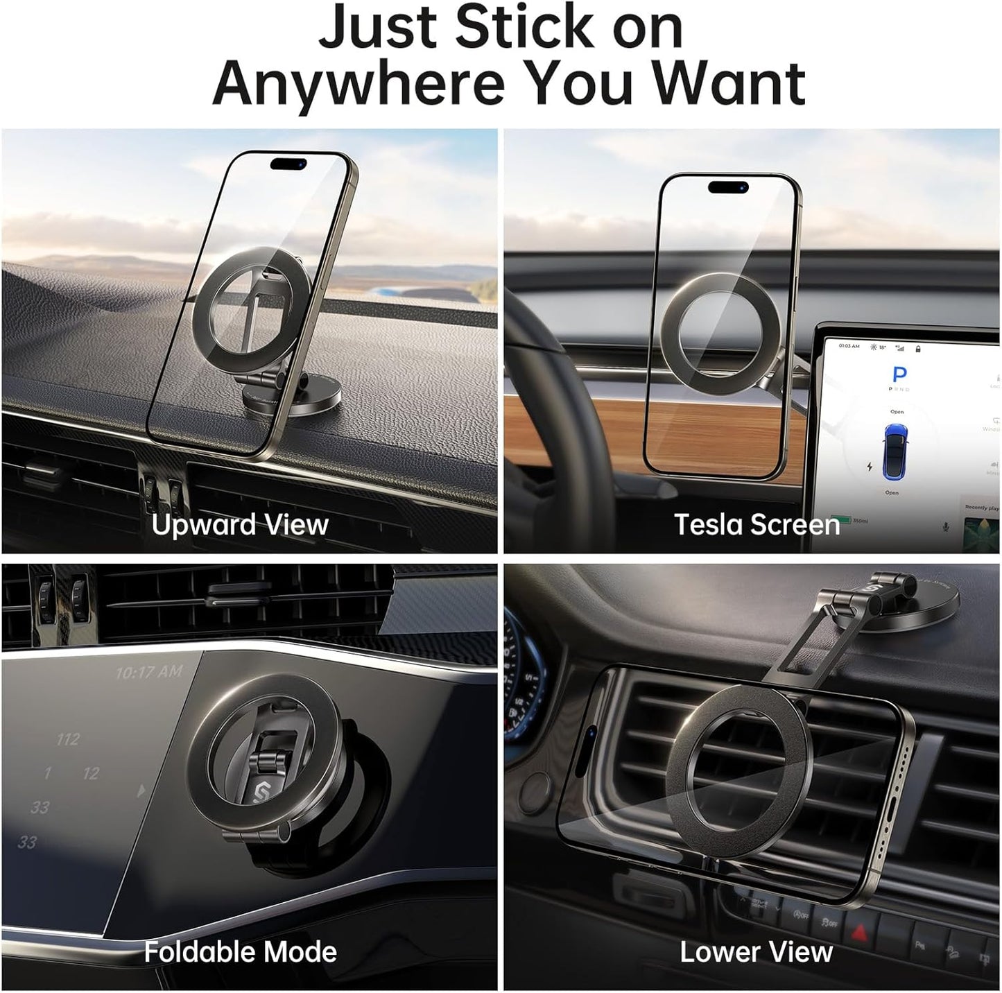 Syncwire Fits MagSafe Car Mount for Car Dash&Tesla Screen[All-Metal] Magnetic Phone Holder, [Flexible Three-axis]360° Rotation Car Mount Strong Magnets Car Phone Holder for iPhone 16 15 14 13 Pro Max