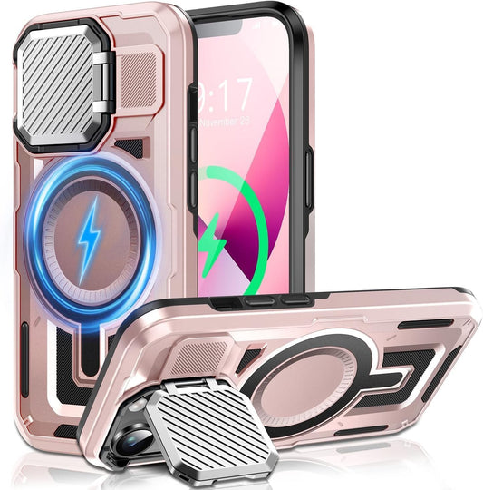 Camera Stand Case for iPhone 14 Plus, [Compatible with Mag Safe] [Lens Cover] 2024 Version Military Grade Protective Soft Case for iPhone 14 Plus 6.7 inch Men Women,Pink