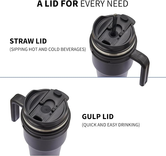 20 oz Insulated Coffee Mug Tumbler with Handle, Stainless Steel Travel Mug Tumbler with Lid and Straw,Double Wall Vacuum Leak Proof Ice Coffee Thermal Cup, Red