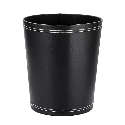 Sumnacon Round Leather Waste Basket,Small Classic PU Trash Garbage Can Under Desk Cabinet, Contemporary Wastebasket Bin for Home Office Laundry Room Living Room Bathroom Office,Black
