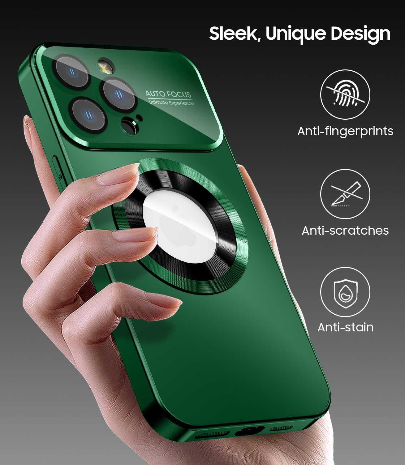 Magnetic for iPhone 13 Pro Case, Built-in Camera Lens Protector, Compatible with MagSafe, Logo View, Military Grade Protective Phone Cover, Dark Green