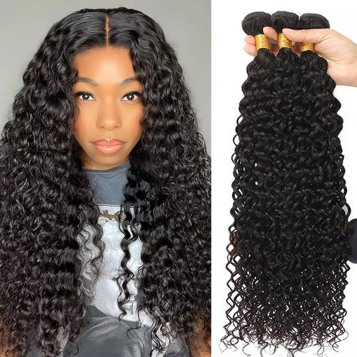 Taziza Brazilian Water Wave Bundles Human Hair 12A Unprocessed Virgin Remy Hair 3 Bundles(16 18 20 Inch) Water Wave Human Hair Bundles Wet and Wavy Natural Black Color