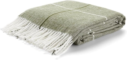 Arus Acrylic Highlands Collection Queen Size Tartan Plaid Design Throw Blanket Green Stripes, 60x80 inches