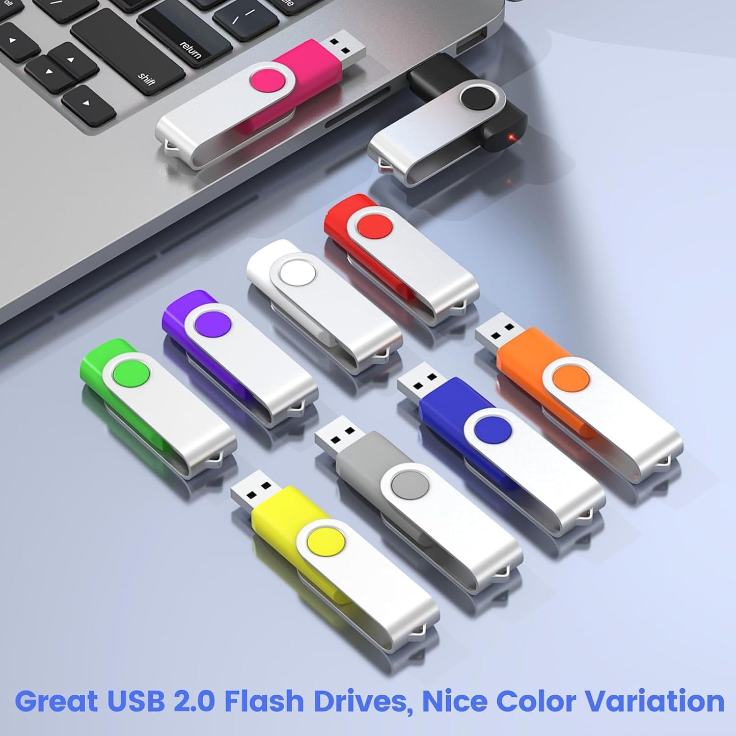 ABLAZE 64GB Flash Drive 10 Pack, USB 2.0 Memory Stick with Lanyards Swivel Thumb Drives Bulk 64GB Pendrive U Disk for Data Storage (Mixcolors)