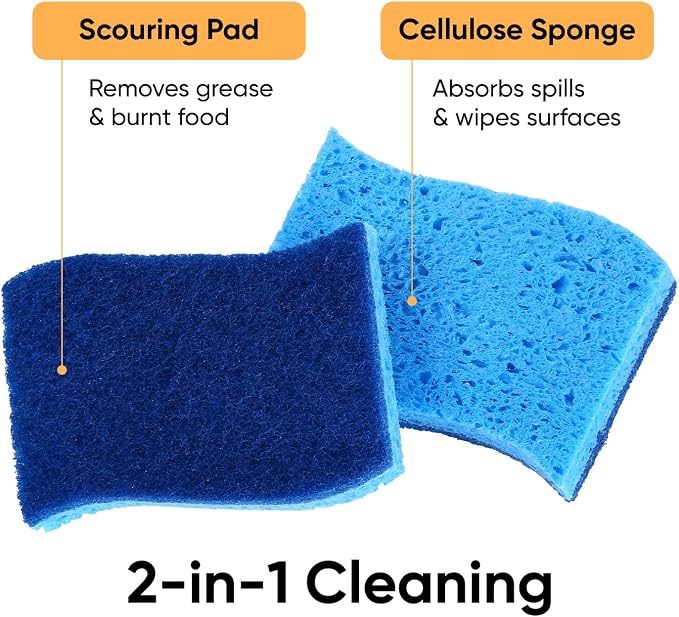 Kitchen Sponges for Washing Dishes, Non-Scratch Cellulose Dish Scrub Sponges, Cleaning Sponges for Household Use, Safe Cleaning Products, Kitchen Sponges Pack of 24, by Superio