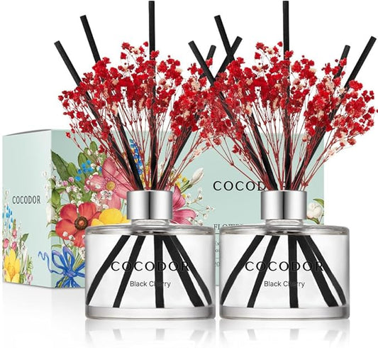 COCODOR Preserved Real Flower Reed Diffuser/Black Cherry / 6.7oz(200ml) / 2 Pack/Reed Diffuser Set, Oil Diffuser & Reed Diffuser Sticks, Home Decor & Office Decor, Fragrance and Gifts