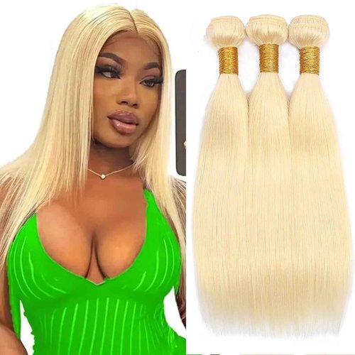 Fabimiya 26 28 30 Inch Bundles Human Hair Blonde 613# Straight Wave Human Hair Bundles Unprocessed Soft Sewn In Hair with Double Weft for Black Women