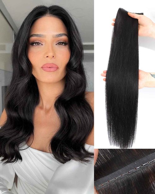 PANEWAY Butterfly Hair Extensions Human Hair 100% Real Remy, Seamless Double Weft Layered Extensions for Volume & Length Lightweight, Natural-Looking,Dyeable & Heat-Friendly(1B,Soft Black,20Inch)