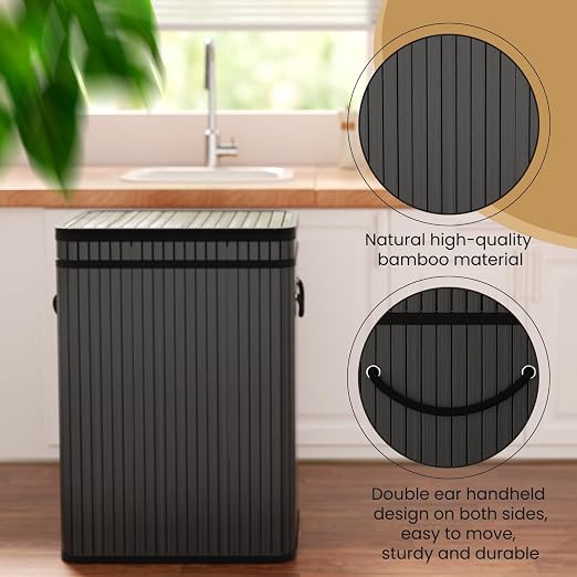 80 Liter/21 Gallon Large Trash Can with Lid, Garbage Bin Wastebasket made of bamboo, Outdoor Garbage Can/Waste/ Basket Bin for Home, Office, Bathroom, Kitchen 24" HX15.8 WX11.8 D (Advanced Black)