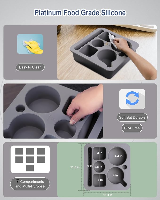 Couch Cup Holder Tray, Bonfixe Stable Couch Caddy for Bed and Sofa, Upgraded Capacity Health-Friendly Silicone Anti-Spill Drink Holder Organizer for Snacks Beverage (White-Black)