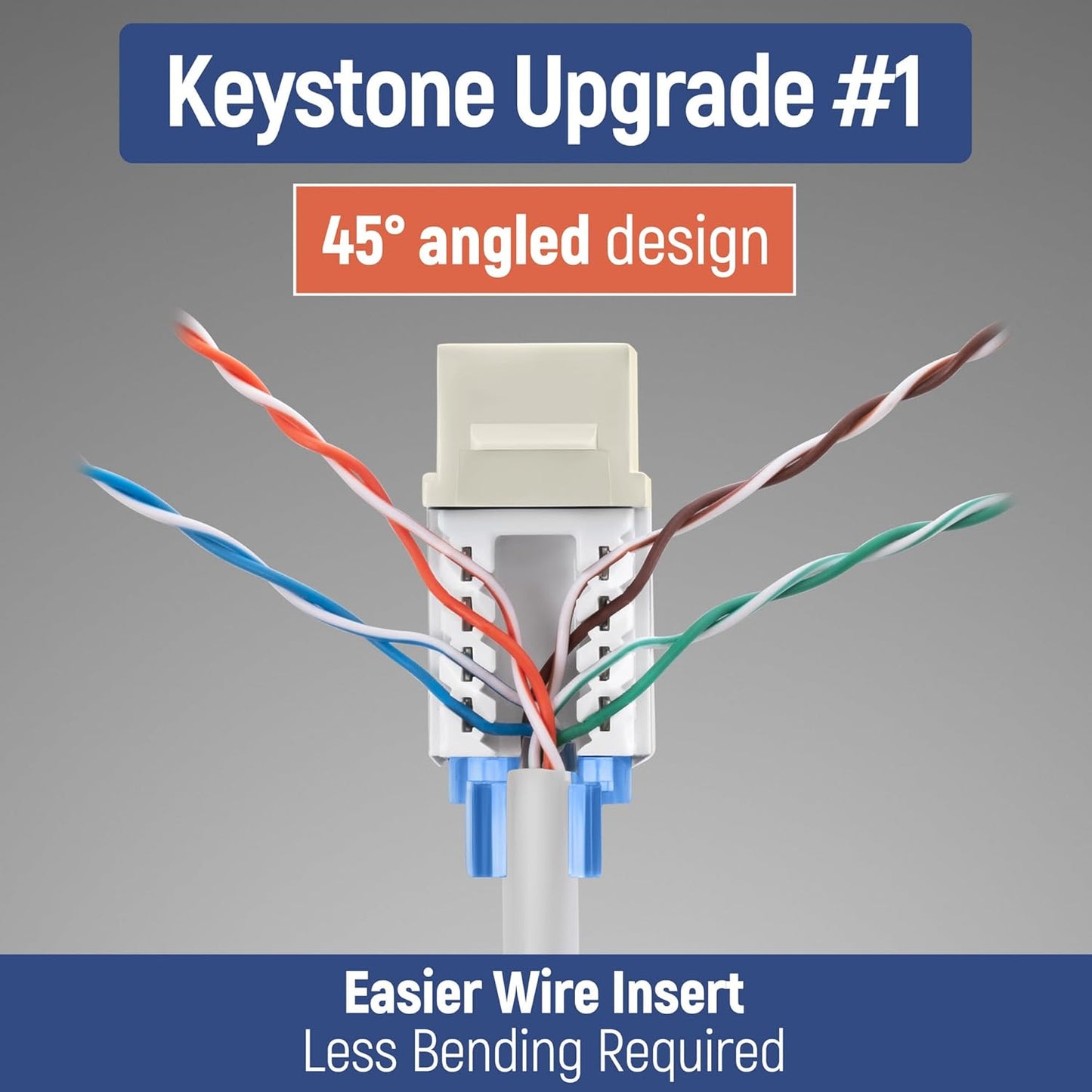Everest 45° Angled RJ45 Cat5e Keystone Jacks 50-Pack in Ivory - Slim Profile Female RJ45 Connectors - Cat 5e Keystone Jack - Compatible with 45° Angled Speed Termination Tool - 45Term (B0BL3GS7ZY)