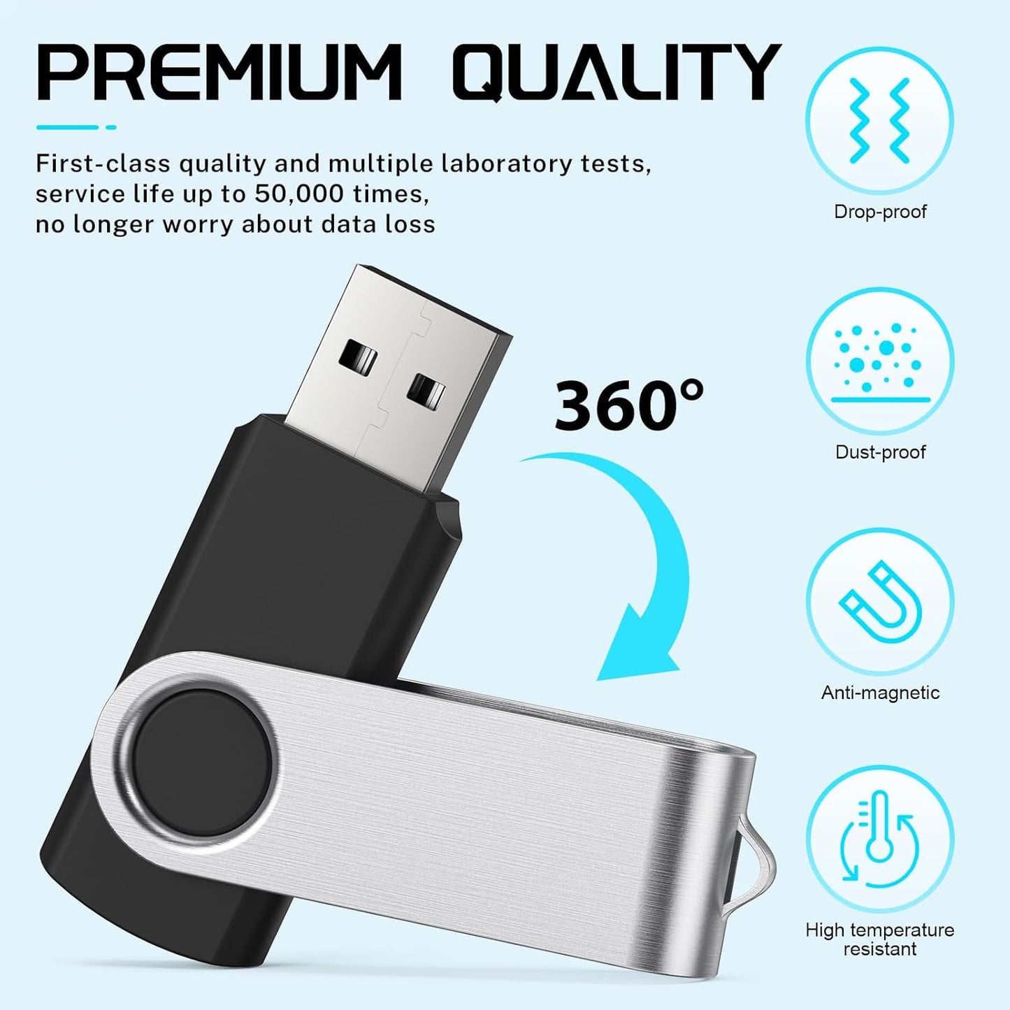 FEBNISCTE 64GB Flash Drive 10 Pack, Thumb Drive High Capacity Multicolour, Bulk USB Flash Drives 64 GB Metal Swivel, USB 2.0 Jump Drive Portable, Pen Drive Zip High Speed for Data Storage