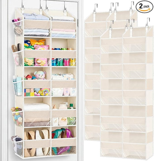 2 Pack Over the Door Organizer 5 Tiers, Extra Large Behind Door Storage of 10 Compartments, 80 lbs Weight Capacity Over Door Organizer, Door Hanging Organizer for Closet, Diaper Organizer, Beige