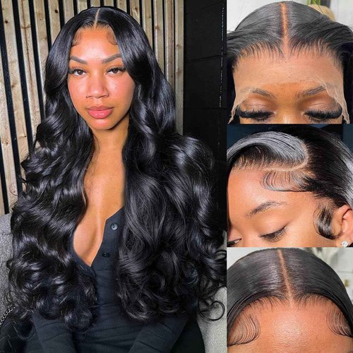 soeyrkke 13x6 Body Wave Human Hair Lace Front Wigs 24inch 180% Density HD Lace Frontal Wigs Human Hair Pre Plucked Body Wave Lace Front Wigs for Women with Baby Hair Black Color