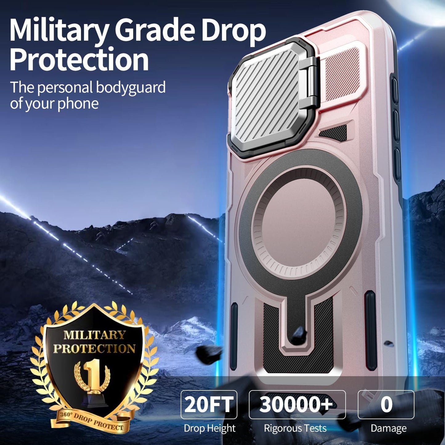 Camera Stand Case for iPhone 15 Pro, [Compatible with Mag Safe] [Lens Cover] 2024 Version Military Grade Protective Soft Case for iPhone 15 Pro 6.1 inch Men Women, Pink