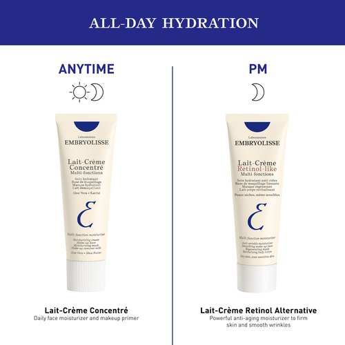 Embryolisse Lait-Crème Concentré 1.01 Fl Oz & Lait-Crème Retinol-Like 2.54 Fl Oz Bundle, Multifunction Moisturizer & Anti-Aging Face Cream Duo