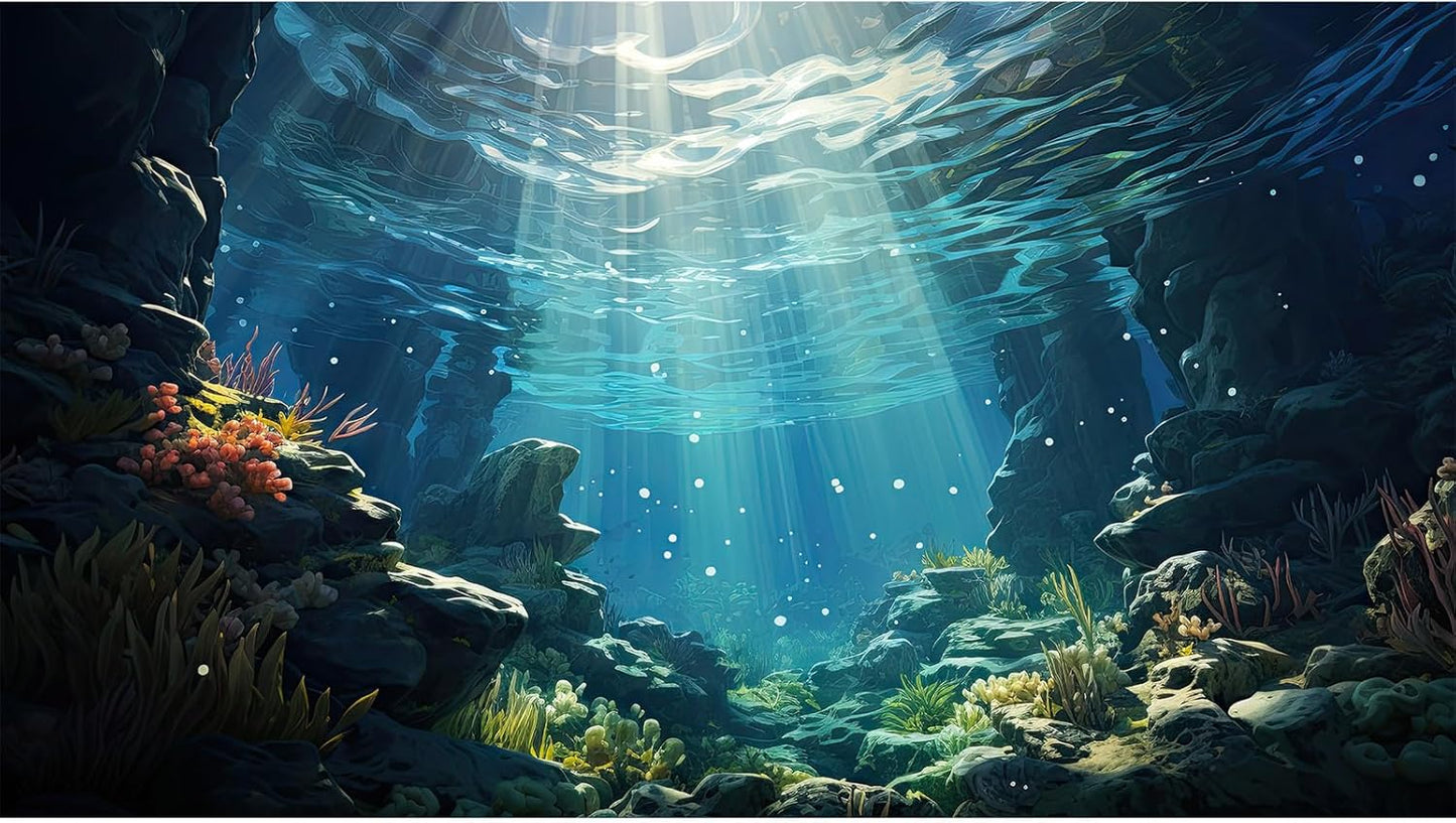 Underwater Aquarium Background Corals and Tropical Fish Terrarium Backdrop Rock Aquatic Plants Sunlight Rays Fish Tank Background Tank Aquarium Wallpaper Poster Decor 36x18in