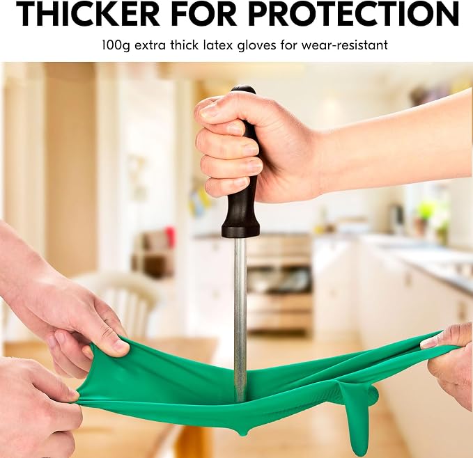 Vgo... 10-Pairs Reusable Household Gloves, Rubber Dishwashing gloves, Extra Thickness, Long Sleeves, Kitchen Cleaning, Working, Painting, Gardening, Pet Care (Size XL, Green, HH4601)
