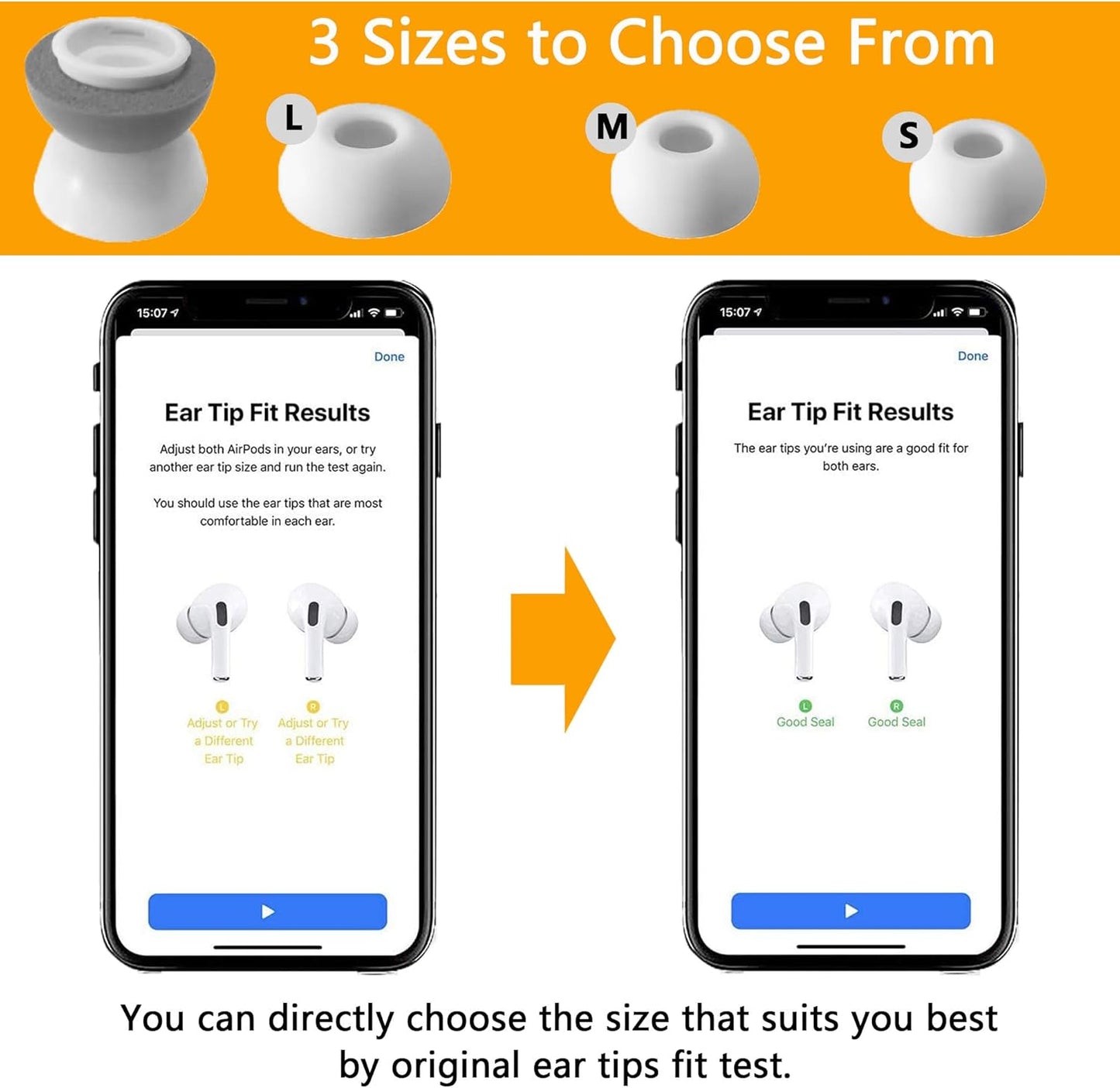 Airpod Pro Ear Tip Memory Foam & Silicone Hybrid Ear Tips, Perfect Noise Reduction, Stays in Your Ears, Ultra-Comfort, Anti-Slip Eartips, Fit in The Charging Case (Grey, Medium)