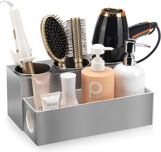GFWARE Hair Tool Organizer - Bathroom Vanity Organizers and Storage, Hair Styling Accessories Hot Tools Organizer Hair Dryer, Blow Dryer, Curling Iron, Flat Iron, Hair Straightener, Silver