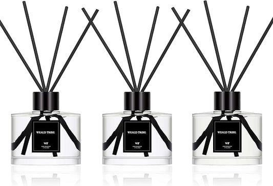 Reed Diffuser Set of 3 for Bathroom Air Fresheners, Oil Diffuser Sticks | Gardenia,Jasmine,Eucalyptus & Lavender Scent(1.7 fl oz Each Pack) Home Fragrance with 12 Sticks Defusers | Shelf Decor