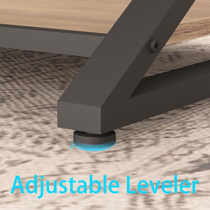 HSH Rustic Wood Coffee Table, Modern Farmhouse Living Room Table, Minimalist Center Table with Storage & Display Shelf, 2 Tier Simple Rectangle Cocktail Tea Table for Home Office Bedroom, 47 Inch