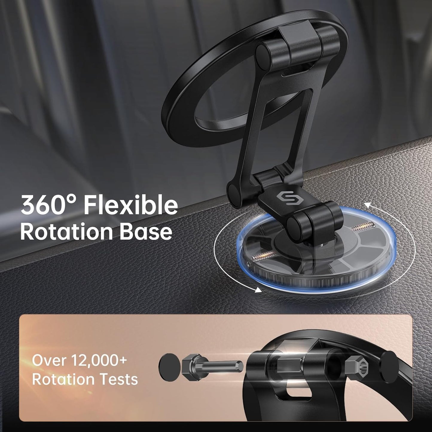 SYNCWIRE Fits MagSafe Car Mount, Magnetic Phone Holder for Car Dashboard, [Flexible Three-axis] 360° Rotation Magnetic Car Mount Strong Magnets Car Phone Holder Fits iPhone 16 15 14 13 12 Pro Max