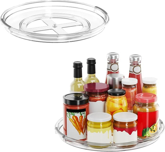 LAMU 2 Pack 11.8 Inch Lazy Susan Organizer Turntable for Cabinet, with High Edges to Prevent Falling, Large Clear Lazy Susan for Kitchen, Pantry, Refrigerator, Countertop, Table, Bathroom