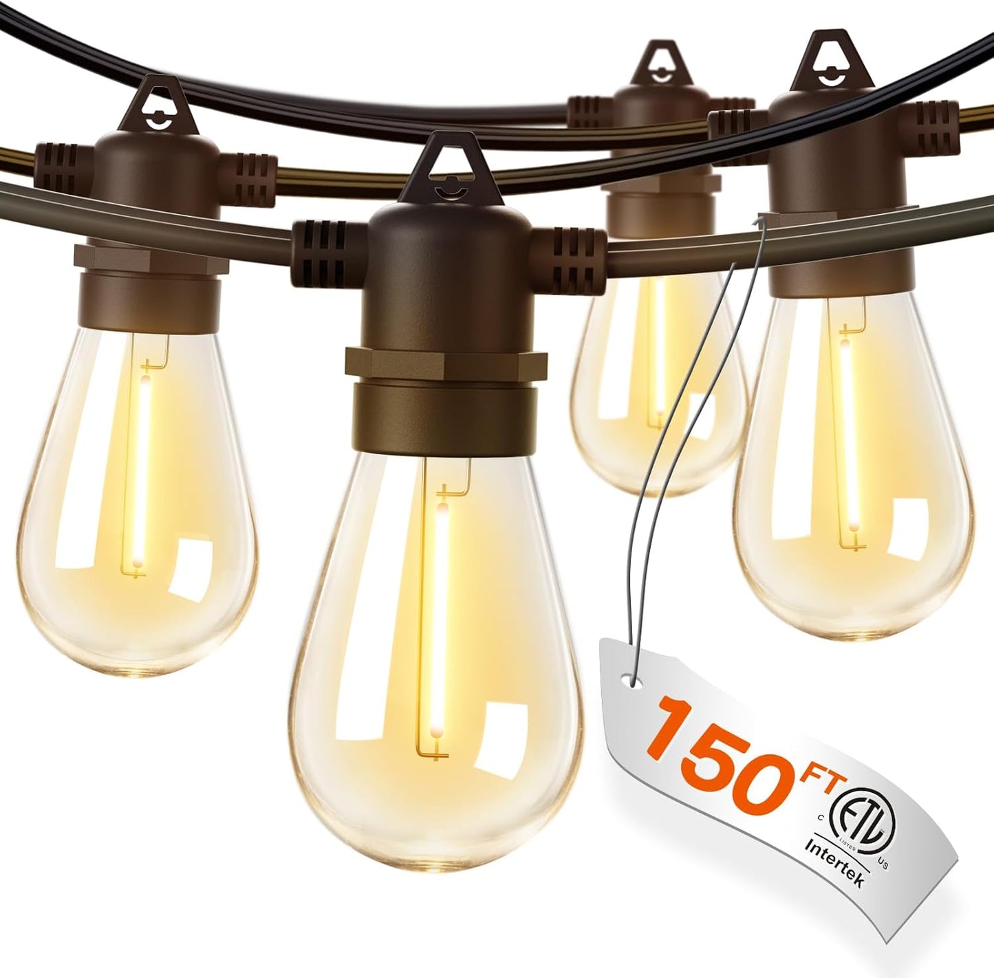 addlon 150FT(3-Pack*50FT) LED Outdoor String Lights with Edison Shatterproof Bulbs, Heavy-Duty and Weatherproof Strand, Commercial Grade Patio Lights, Decorative for Garden or Patio, Black