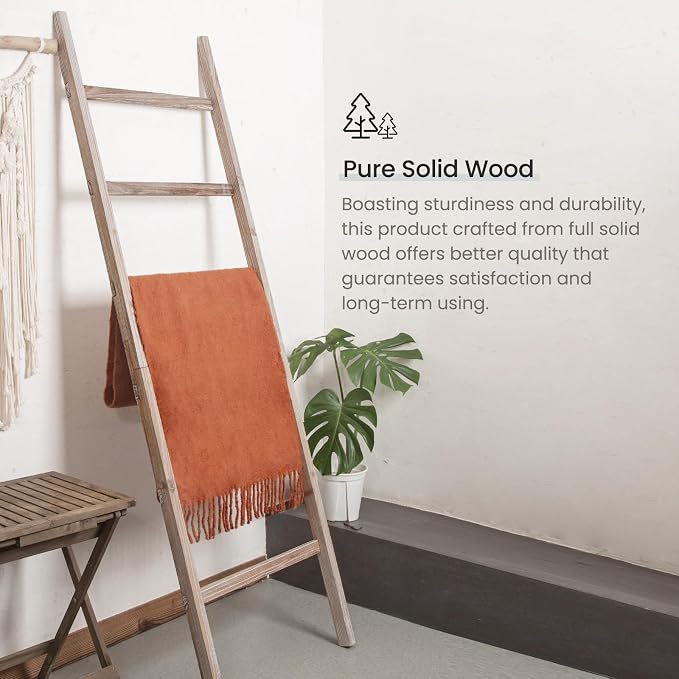 SwaaVee Quilt Ladder 6-Tier Towel Rack, Wooden Decorative Blanket Ladder Shelf for Home Decor, Wall Leaning Farmhouse Quilt Display Towel Holder Organizer for Living Room, Bathroom (38" Wide)