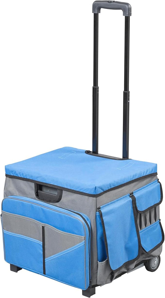 Mobile Folding Utility Cart with Canvas Storage Organizer Bag, Rolling Cart, Blue/Grey