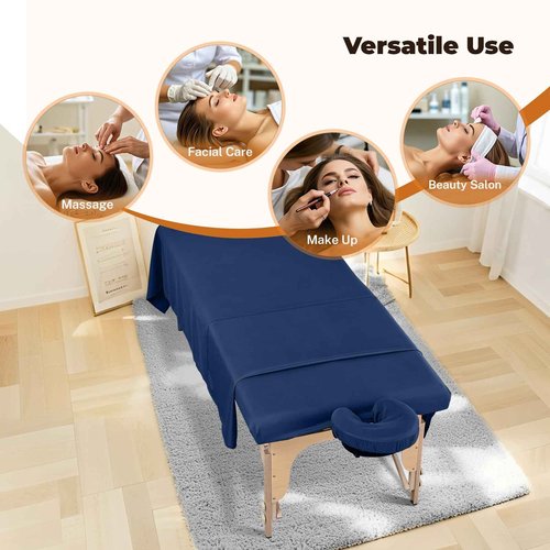 4 Sets Premium Microfiber Massage Table Sheets Set, 3 Piece Set Soft Massage Table Cover, Ultra-Light Massage Sheets Sets Include Flat Sheet, Fitted Sheet, and Fitted Face Rest Cover, Blue