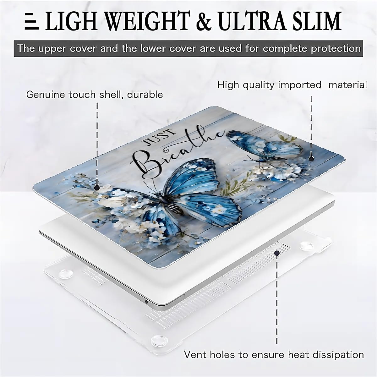 Compatible with MacBook Air 13.3 13.6 Inch Case 2022 2021 2020 2019 Plastic Hard Shell Case Cover,13.3 Pro(A1706/A1708/A1989/A2159/A2289/A2338), Butterfly