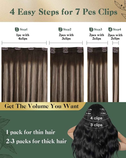 Ugeat Real Hair Extensions Clip in Human Hair 20 Inch Invisible Clip in Hair Extensions Human Hair Ash Brown Balayage Hair Clip Extensions for Women 7Pcs 120G 4/18/4