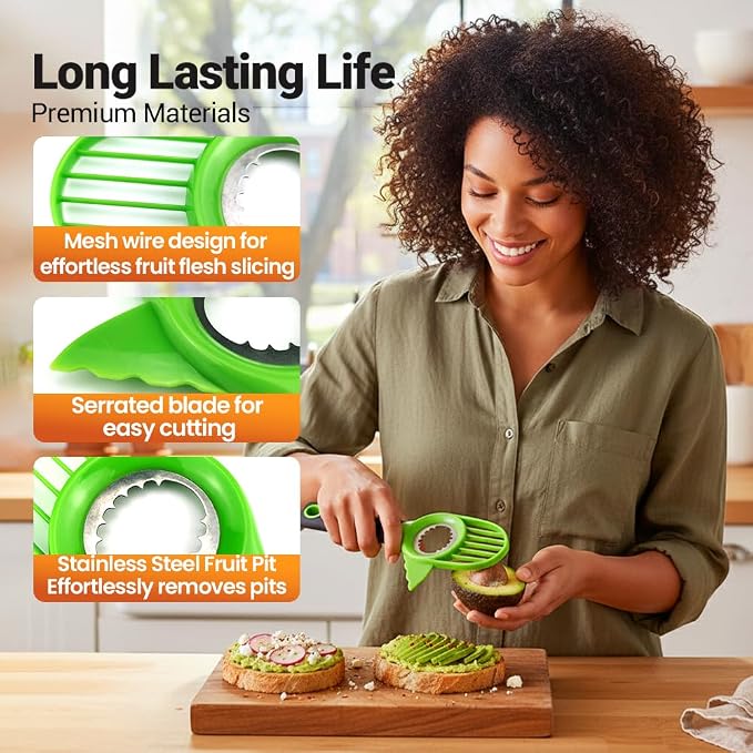 3-in-1 Avocado Slicer, 2026 New Avocado Pitter, Multifunctional Avocado Tool for Kitchen Helper, Ergonomic Avocado Cutter for Salads, Non-Slip Handle Avocado Slicer for Home Cooking (2pcs)