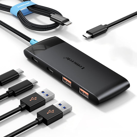 USB C Hub with 10Gbps 2 USB3.2 & 2 USB C 3.2, Charging Port, USB Port Extender for MacBook Pro/Air, Acer Aspire, HP Dell Laptops, iPad Pro, iPhone 15/15 Pro Max, etc., 1.97ft Cable